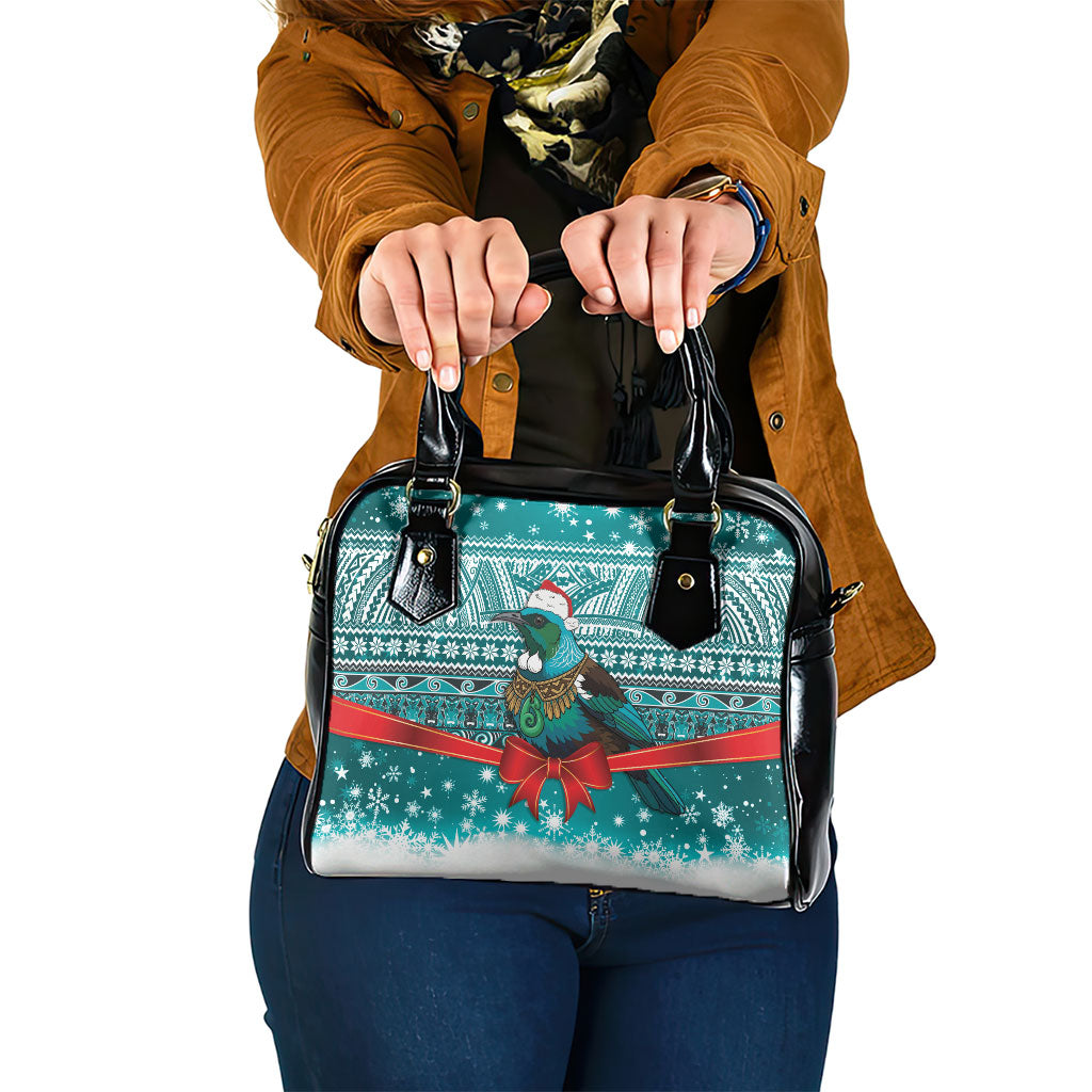 New Zealand Tui Bird Christmas Shoulder Handbag Maori Inspired Knitted Patterns LT9 One Size Turquoise - Polynesian Pride