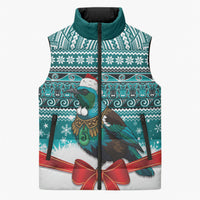 New Zealand Tui Bird Christmas Sleeveless Puffer Jacket Maori Inspired Knitted Patterns LT9 Unisex Turquoise - Polynesian Pride