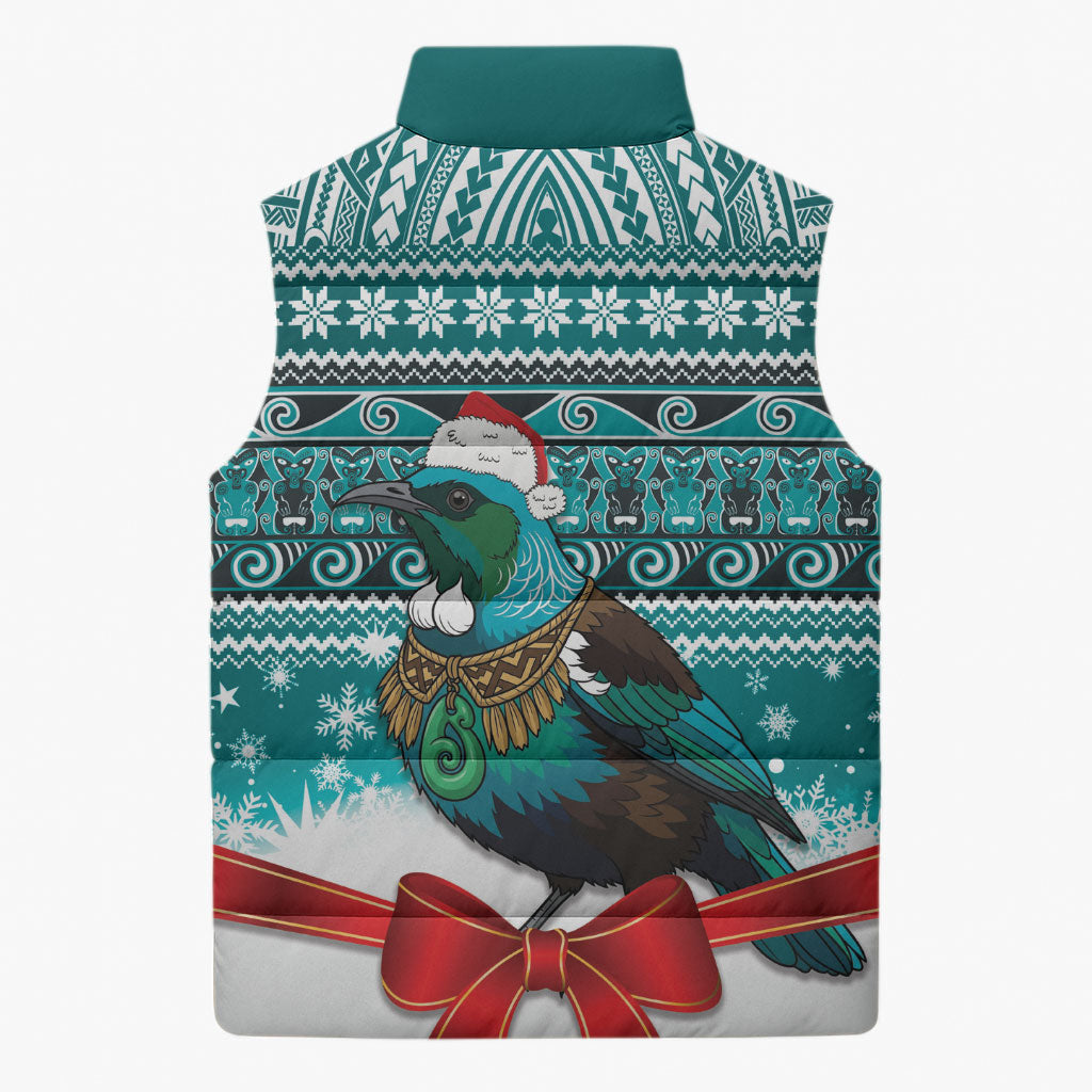 New Zealand Tui Bird Christmas Sleeveless Puffer Jacket Maori Inspired Knitted Patterns LT9 - Polynesian Pride