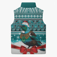 New Zealand Tui Bird Christmas Sleeveless Puffer Jacket Maori Inspired Knitted Patterns LT9 - Polynesian Pride