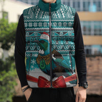 New Zealand Tui Bird Christmas Sleeveless Puffer Jacket Maori Inspired Knitted Patterns LT9 - Polynesian Pride