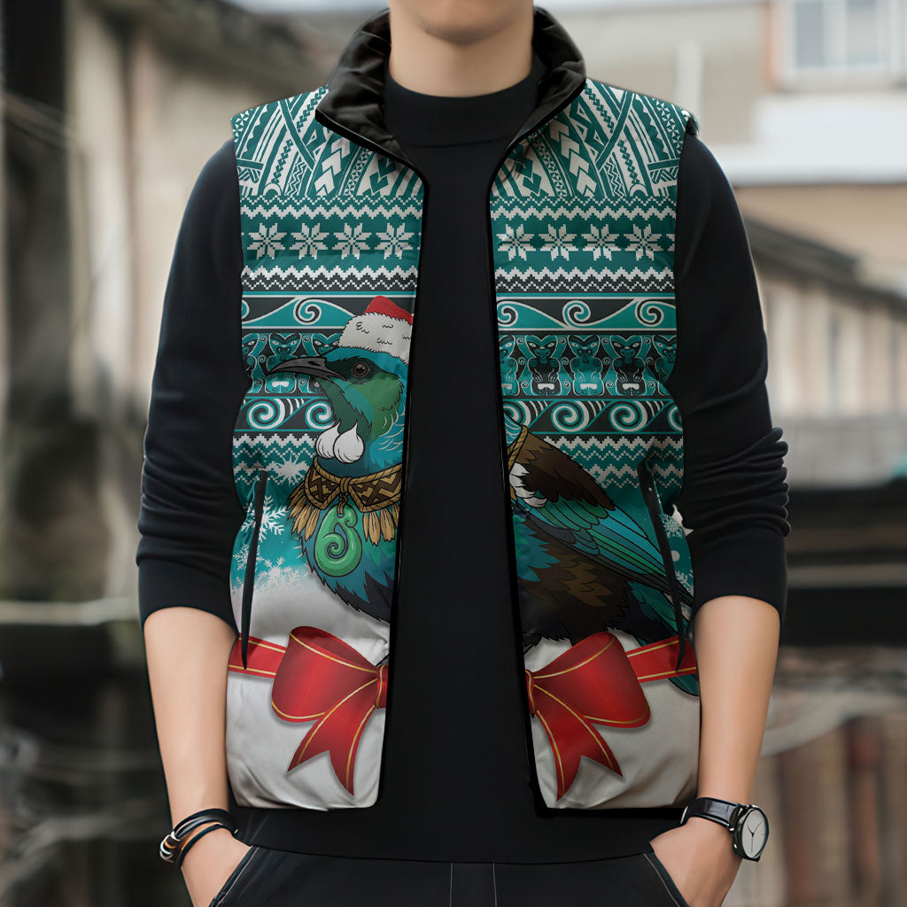 New Zealand Tui Bird Christmas Sleeveless Puffer Jacket Maori Inspired Knitted Patterns LT9 - Polynesian Pride