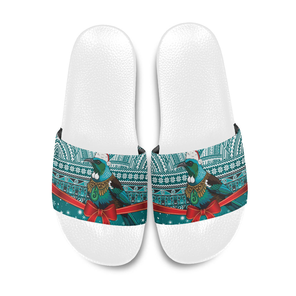 New Zealand Tui Bird Christmas Slide Sandals Maori Inspired Knitted Patterns LT9 Turquoise - Polynesian Pride