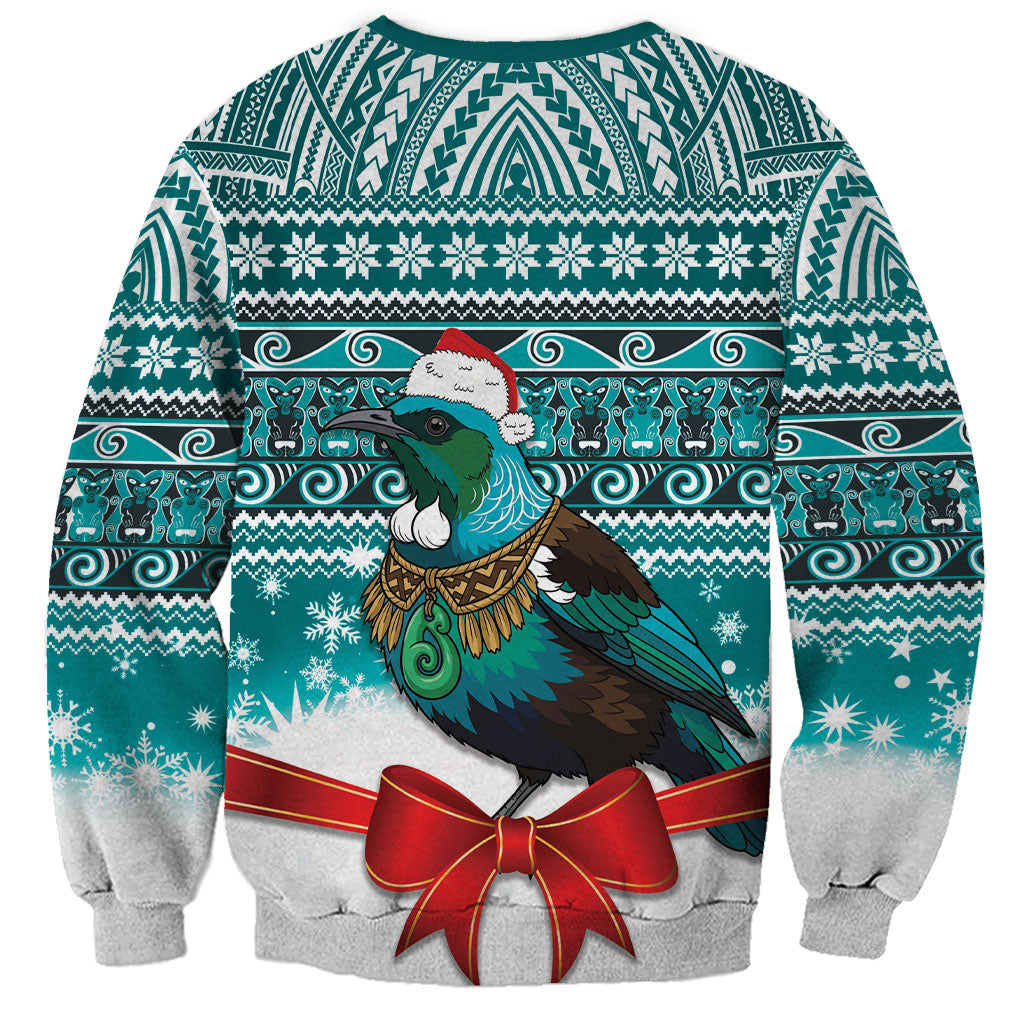 New Zealand Tui Bird Christmas Sweatshirt Maori Inspired Knitted Patterns LT9 - Polynesian Pride