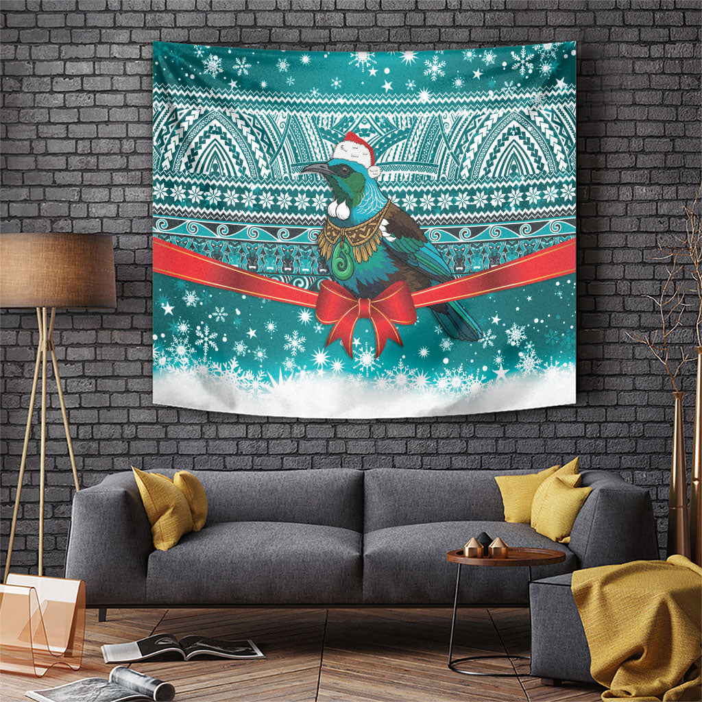 New Zealand Tui Bird Christmas Tapestry Maori Inspired Knitted Patterns LT9 Turquoise - Polynesian Pride
