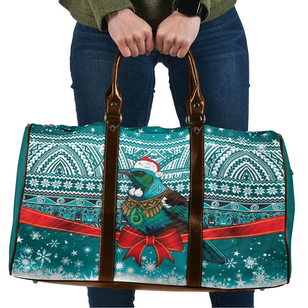 New Zealand Tui Bird Christmas Travel Bag Maori Inspired Knitted Patterns LT9 Turquoise - Polynesian Pride