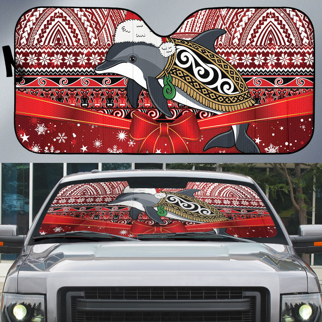 New Zealand Dolphin Terehu Christmas Auto Sun Shade Maori Inspired Knitted Patterns LT9 Red - Polynesian Pride