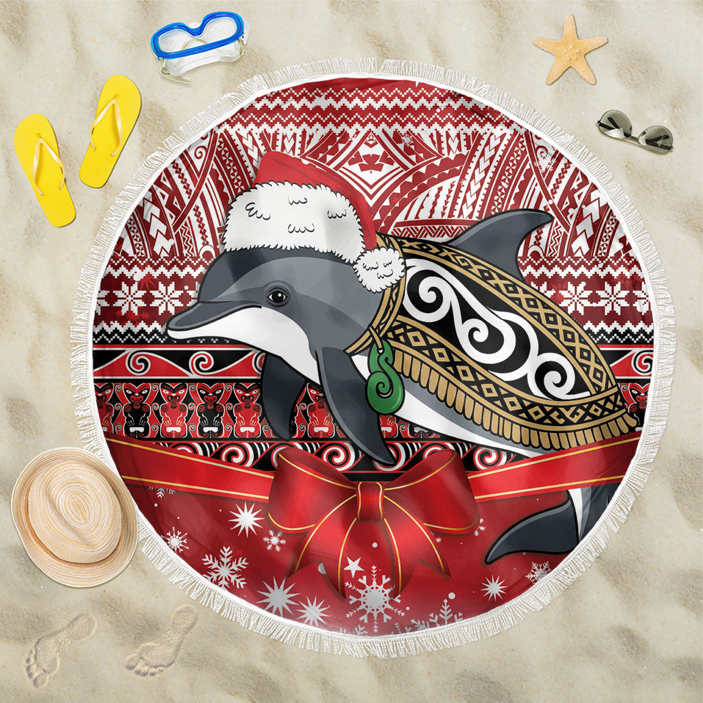 New Zealand Dolphin Terehu Christmas Beach Blanket Maori Inspired Knitted Patterns LT9 One Size 150cm Red - Polynesian Pride