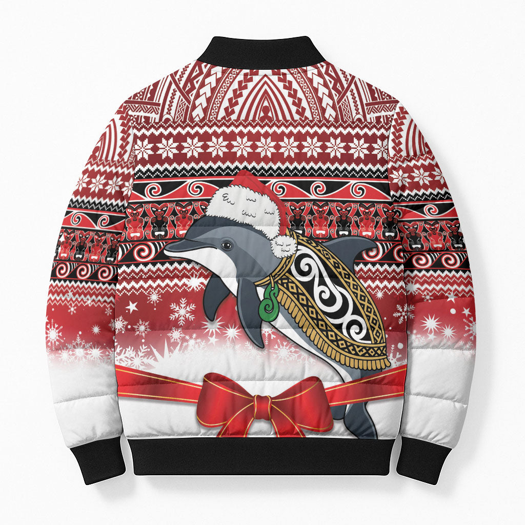 New Zealand Dolphin Terehu Christmas Bomber Puffer Jacket Maori Inspired Knitted Patterns LT9 - Polynesian Pride
