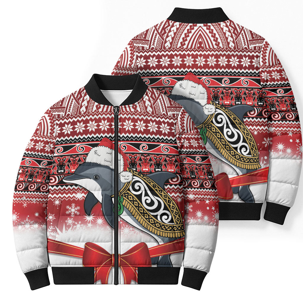 New Zealand Dolphin Terehu Christmas Bomber Puffer Jacket Maori Inspired Knitted Patterns LT9 - Polynesian Pride
