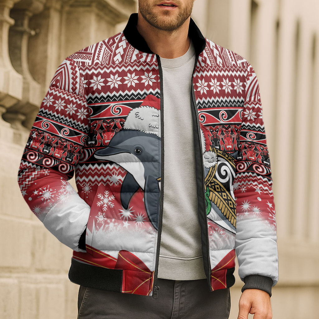 New Zealand Dolphin Terehu Christmas Bomber Puffer Jacket Maori Inspired Knitted Patterns LT9 - Polynesian Pride