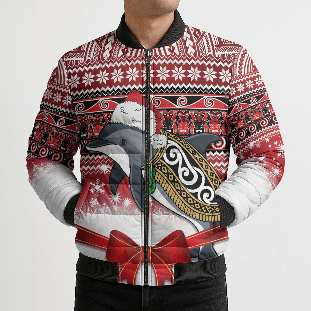 New Zealand Dolphin Terehu Christmas Bomber Puffer Jacket Maori Inspired Knitted Patterns LT9 - Polynesian Pride