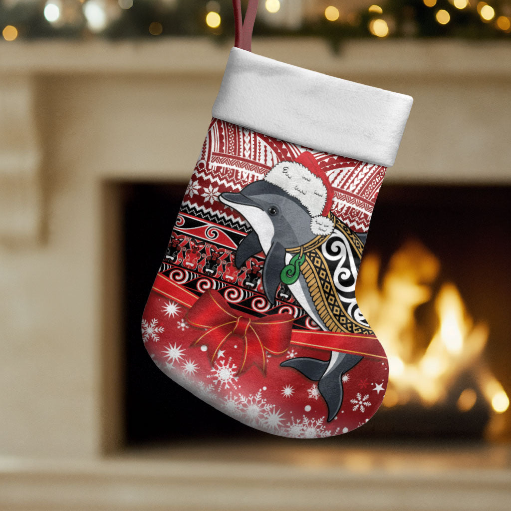 New Zealand Dolphin Terehu Christmas Stocking Maori Inspired Knitted Patterns LT9 Set of 2 Red - Polynesian Pride