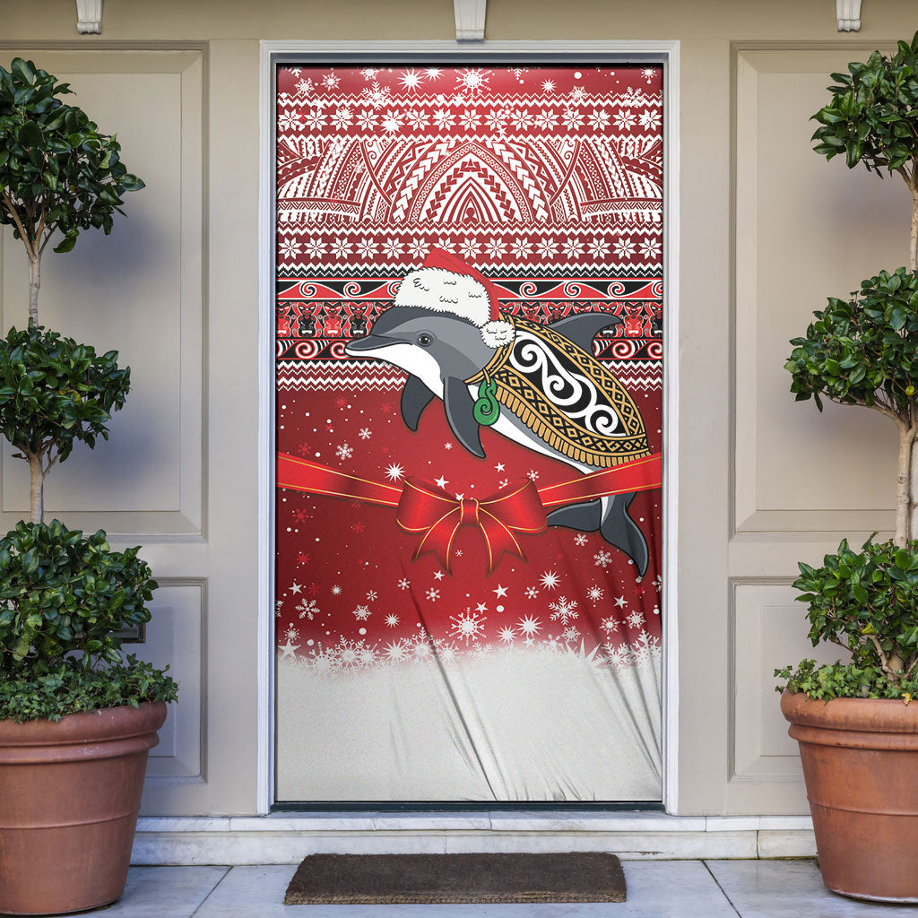 New Zealand Dolphin Terehu Christmas Door Cover Maori Inspired Knitted Patterns LT9 Red - Polynesian Pride