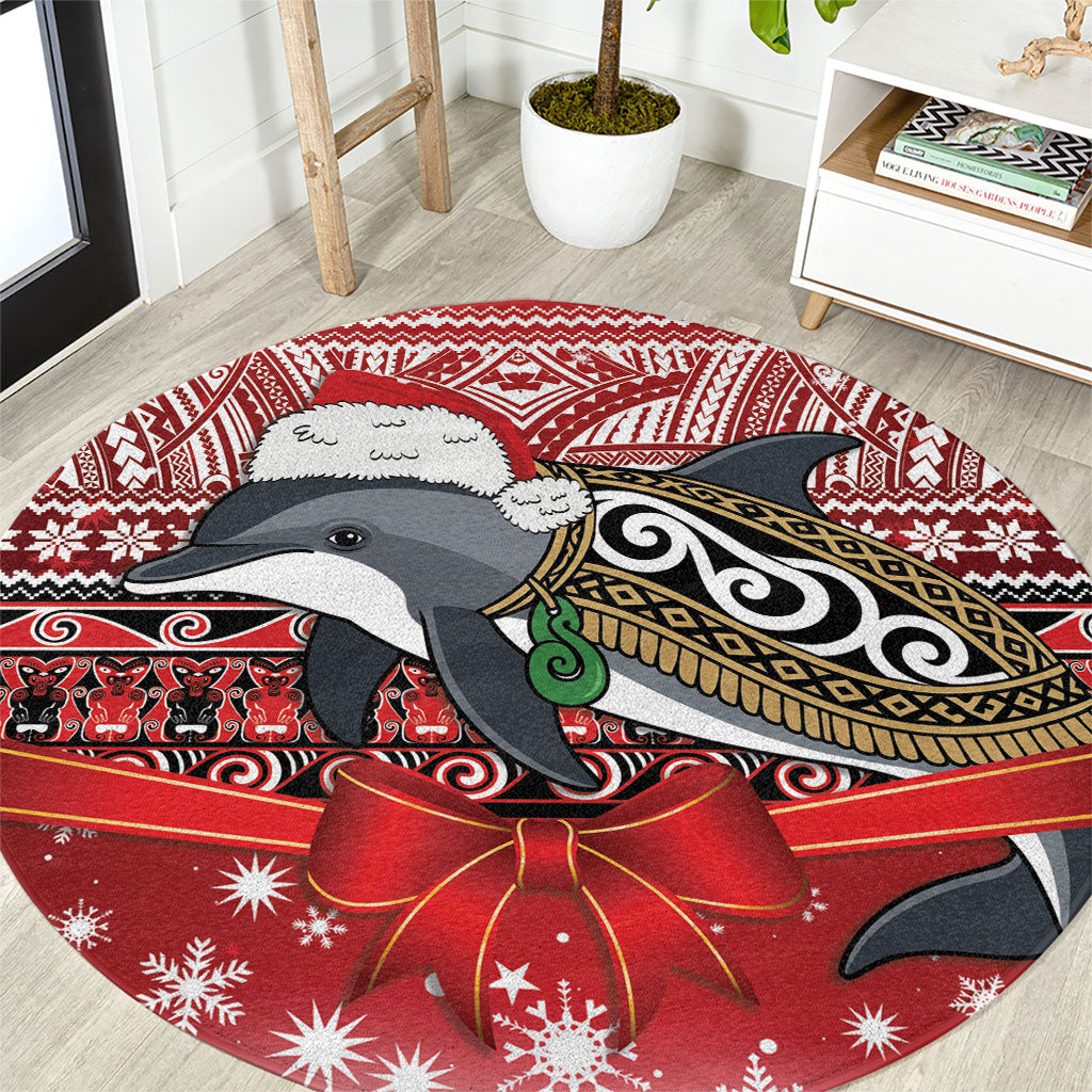 New Zealand Dolphin Terehu Christmas Round Carpet Maori Inspired Knitted Patterns LT9 Red - Polynesian Pride