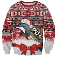 New Zealand Dolphin Terehu Christmas Sweatshirt Maori Inspired Knitted Patterns LT9 Unisex Red - Polynesian Pride