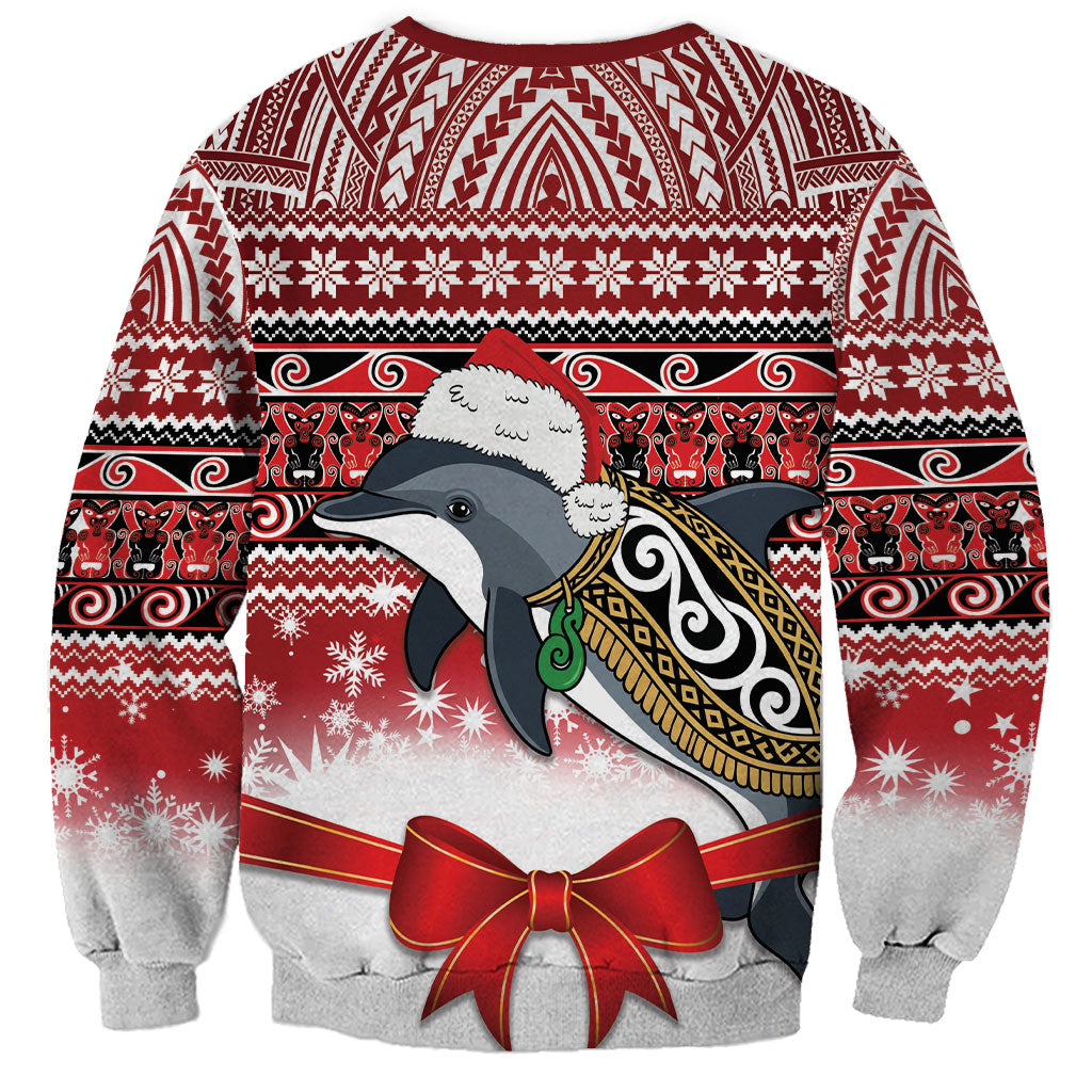 New Zealand Dolphin Terehu Christmas Sweatshirt Maori Inspired Knitted Patterns LT9 - Polynesian Pride