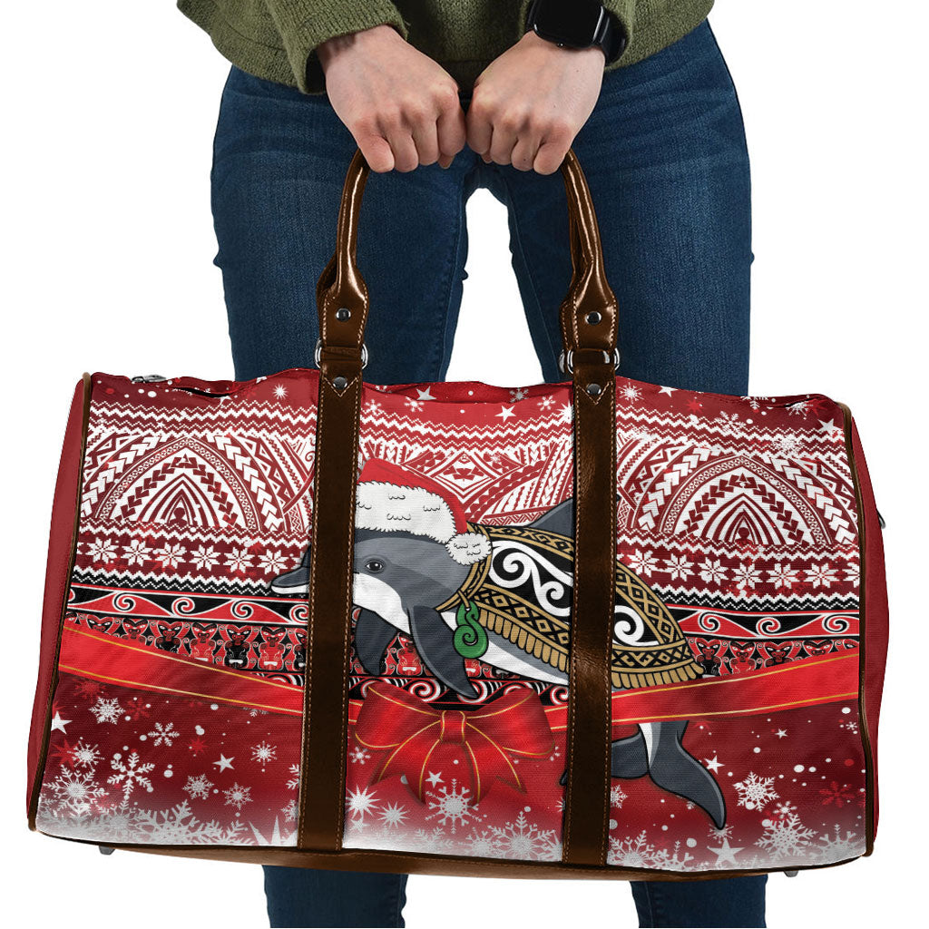 New Zealand Dolphin Terehu Christmas Travel Bag Maori Inspired Knitted Patterns LT9 Red - Polynesian Pride