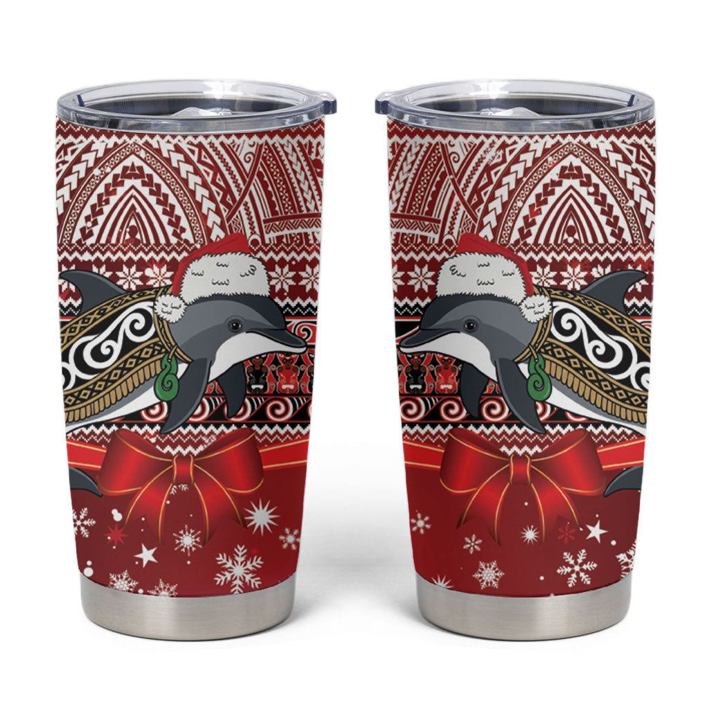 New Zealand Dolphin Terehu Christmas Tumbler Cup Maori Inspired Knitted Patterns LT9 Red - Polynesian Pride