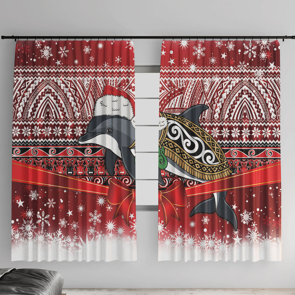 New Zealand Dolphin Terehu Christmas Window Curtain Maori Inspired Knitted Patterns LT9 With Hooks Red - Polynesian Pride