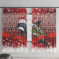 New Zealand Dolphin Terehu Christmas Window Curtain Maori Inspired Knitted Patterns LT9 With Hooks Red - Polynesian Pride