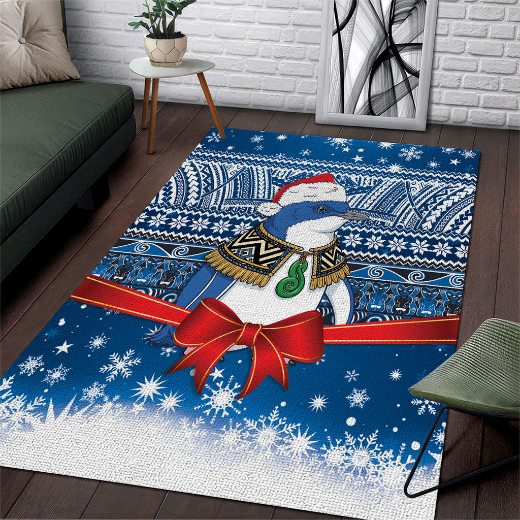 New Zealand Fairy Penguin Korora Christmas Area Rug Maori Inspired Knitted Patterns LT9 Blue - Polynesian Pride