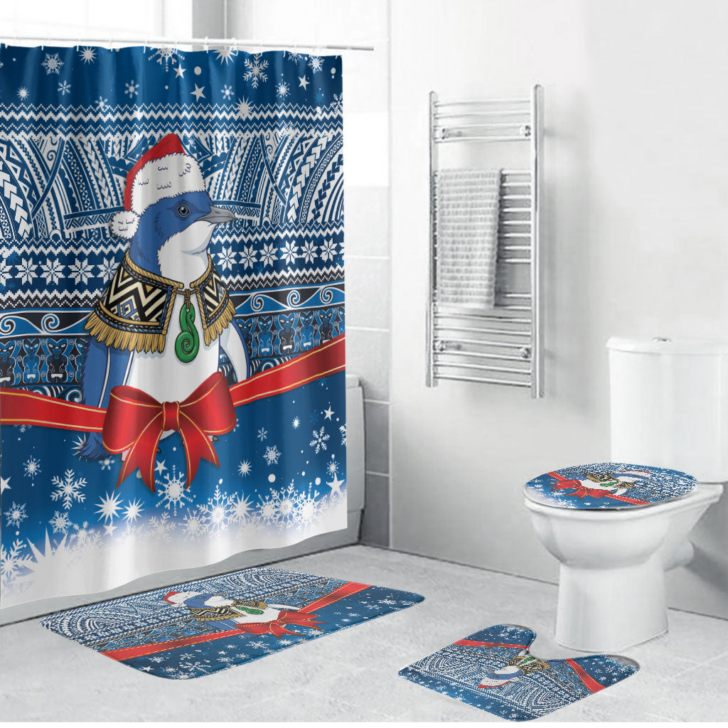 New Zealand Fairy Penguin Korora Christmas Bathroom Set Maori Inspired Knitted Patterns LT9 Bathroom Set (4 pcs) Blue - Polynesian Pride