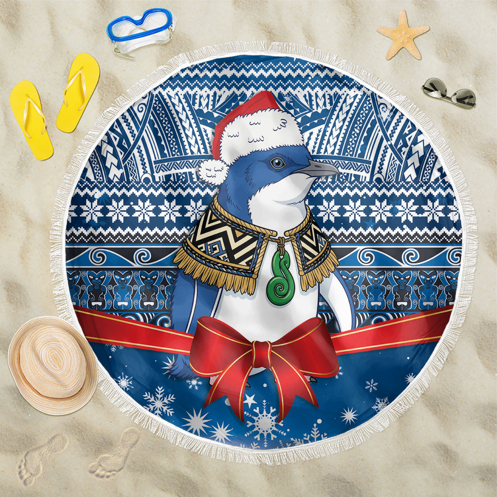 New Zealand Fairy Penguin Korora Christmas Beach Blanket Maori Inspired Knitted Patterns LT9 One Size 150cm Blue - Polynesian Pride