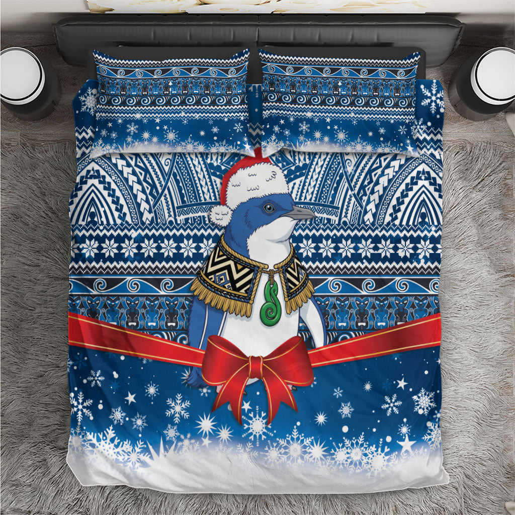 New Zealand Fairy Penguin Korora Christmas Bedding Set Maori Inspired Knitted Patterns LT9 Blue - Polynesian Pride