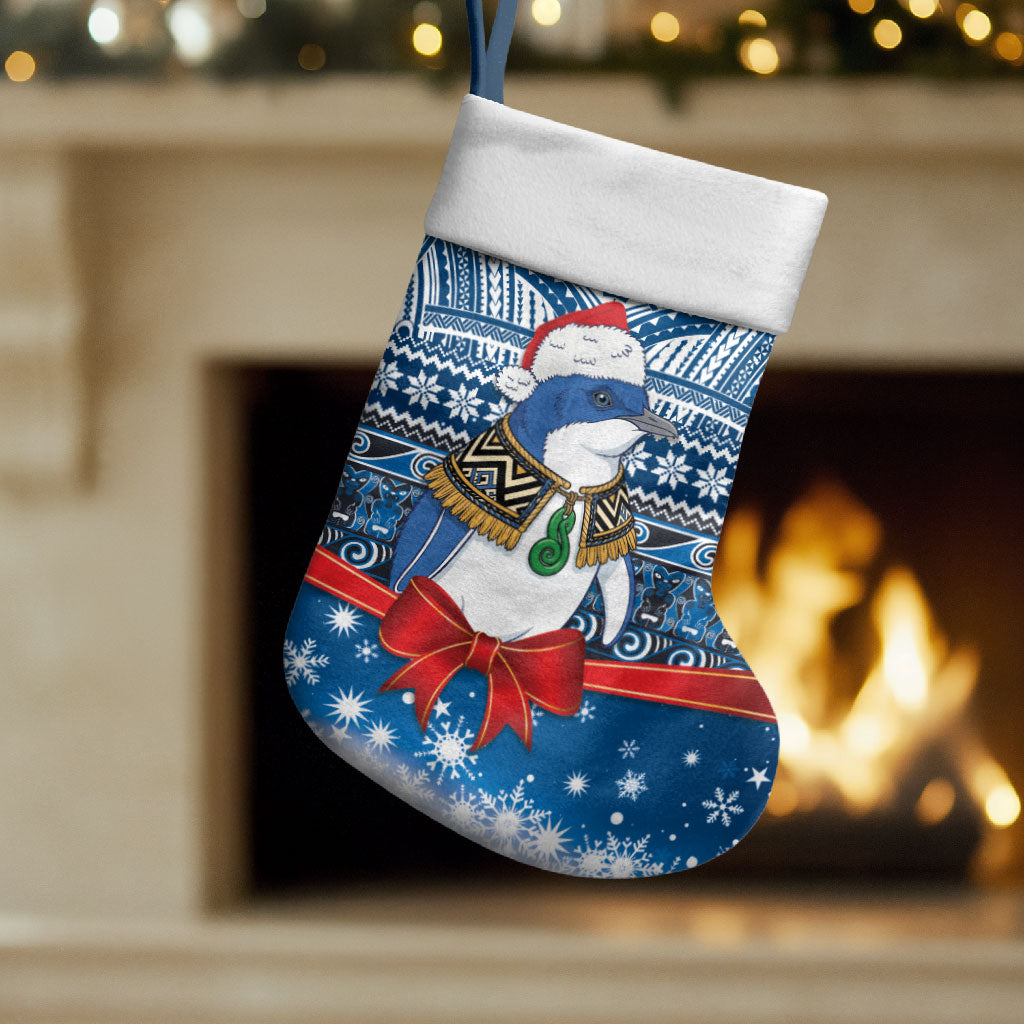 New Zealand Fairy Penguin Korora Christmas Stocking Maori Inspired Knitted Patterns LT9 Set of 2 Blue - Polynesian Pride