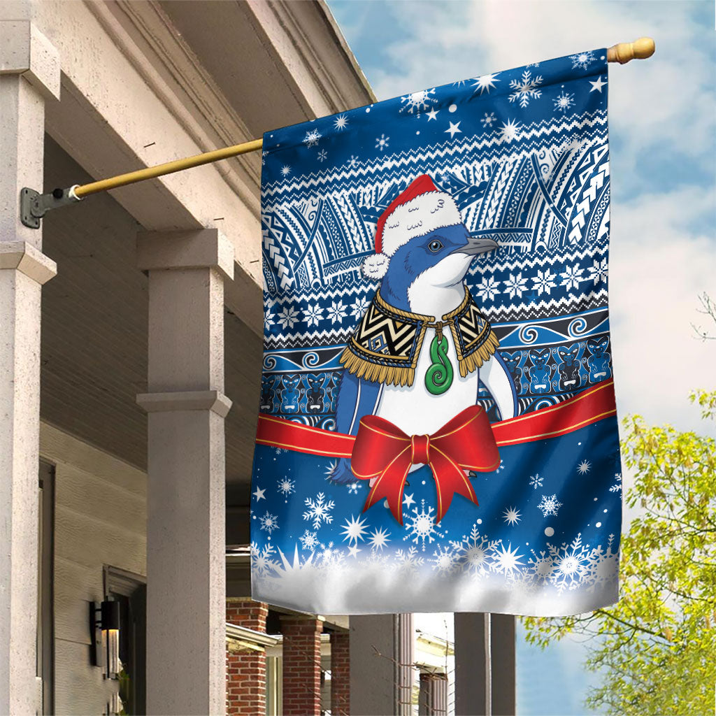 New Zealand Fairy Penguin Korora Christmas Garden Flag Maori Inspired Knitted Patterns LT9 House Flag Blue - Polynesian Pride