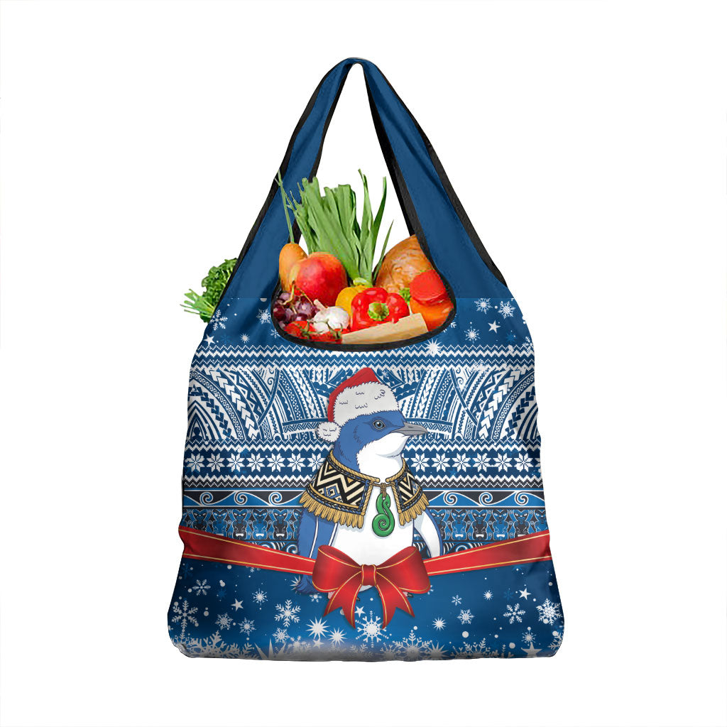 New Zealand Fairy Penguin Korora Christmas Grocery Bag Maori Inspired Knitted Patterns LT9 1-pack One Size Blue - Polynesian Pride