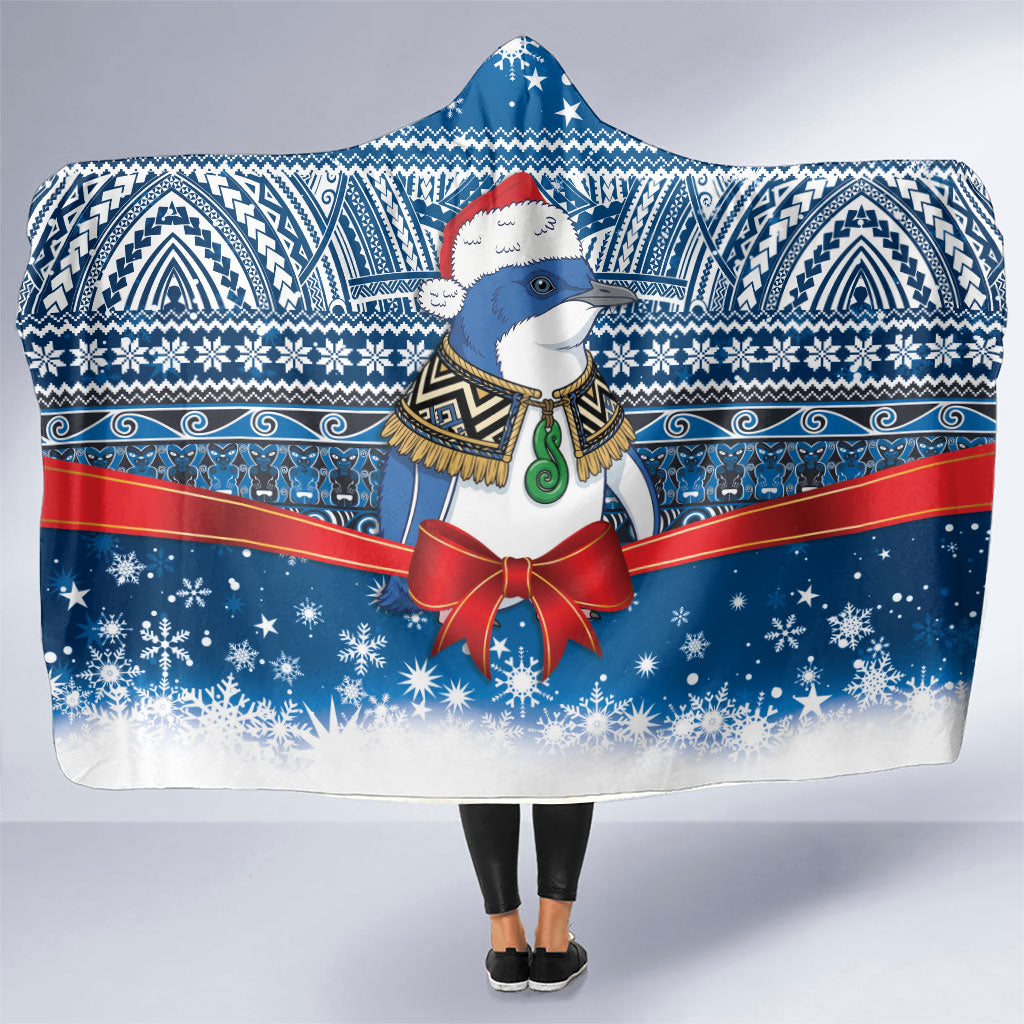 New Zealand Fairy Penguin Korora Christmas Hooded Blanket Maori Inspired Knitted Patterns LT9 One Size Blue - Polynesian Pride