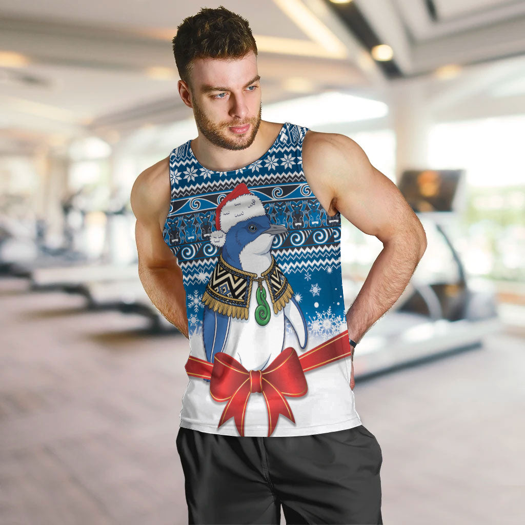 New Zealand Fairy Penguin Korora Christmas Men Tank Top Maori Inspired Knitted Patterns LT9 Blue - Polynesian Pride