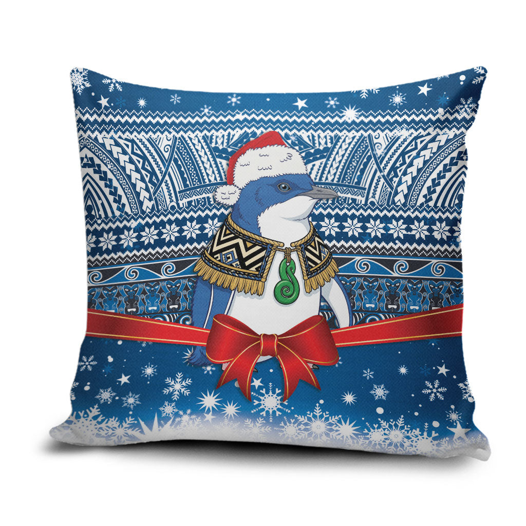 New Zealand Fairy Penguin Korora Christmas Pillow Cover Maori Inspired Knitted Patterns LT9 Blue - Polynesian Pride