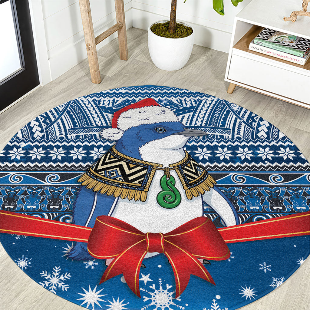 New Zealand Fairy Penguin Korora Christmas Round Carpet Maori Inspired Knitted Patterns LT9 Blue - Polynesian Pride