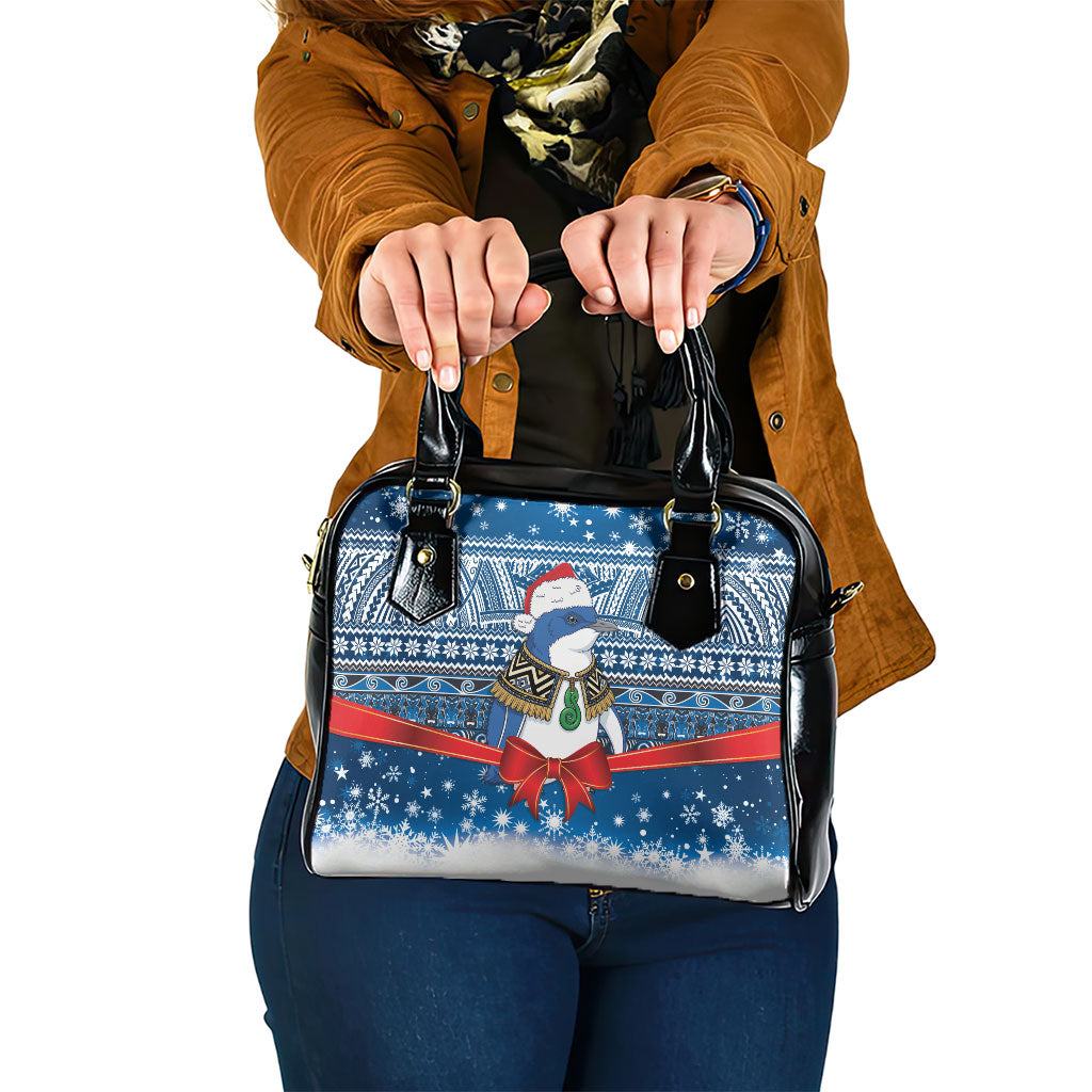 New Zealand Fairy Penguin Korora Christmas Shoulder Handbag Maori Inspired Knitted Patterns LT9 One Size Blue - Polynesian Pride