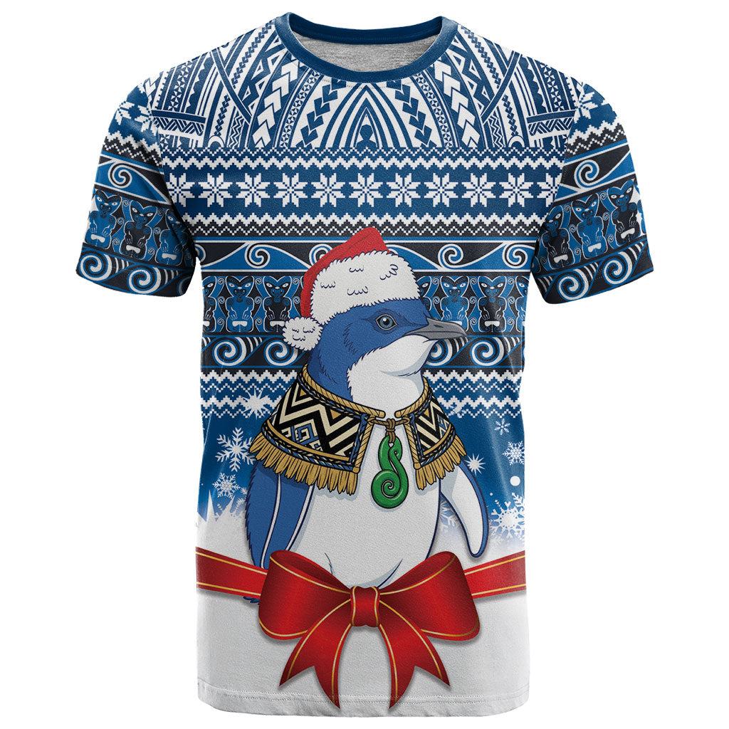 New Zealand Fairy Penguin Korora Christmas T Shirt Maori Inspired Knitted Patterns LT9 Blue - Polynesian Pride