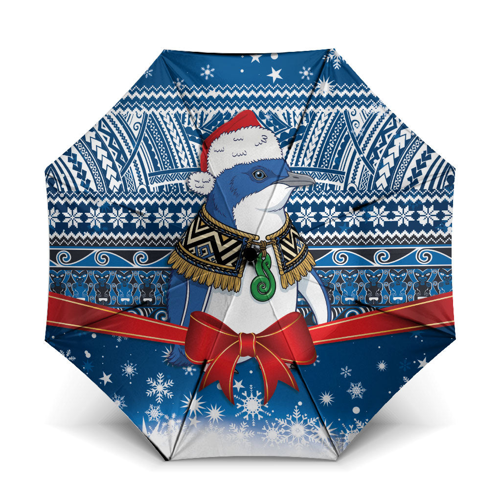 New Zealand Fairy Penguin Korora Christmas Umbrella Maori Inspired Knitted Patterns LT9 One Size Folded 11.42 inch Opened Diameter 37.4 inch Blue - Polynesian Pride