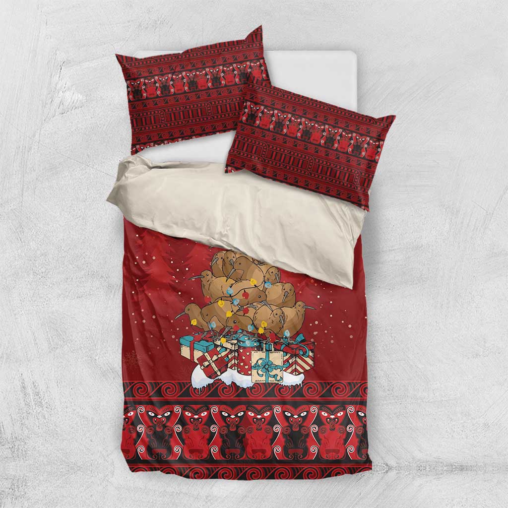 Funny Kiwi Bird Xmas Tree Bedding Set New Zealand Tribal Christmas Spirit - Polynesian Pride
