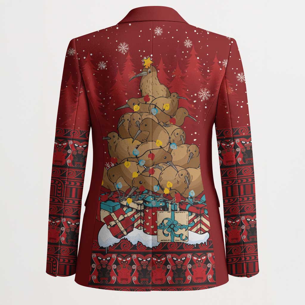 Funny Kiwi Bird Xmas Tree Blazer New Zealand Tribal Christmas Spirit - Polynesian Pride