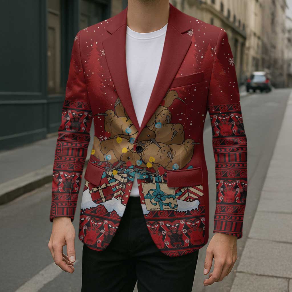 Funny Kiwi Bird Xmas Tree Blazer New Zealand Tribal Christmas Spirit - Polynesian Pride
