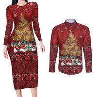 Funny Kiwi Bird Xmas Tree Couples Matching Long Sleeve Bodycon Dress and Long Sleeve Button Shirt New Zealand Tribal Christmas Spirit - Polynesian Pride