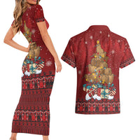 Funny Kiwi Bird Xmas Tree Couples Matching Short Sleeve Bodycon Dress and Hawaiian Shirt New Zealand Tribal Christmas Spirit - Polynesian Pride