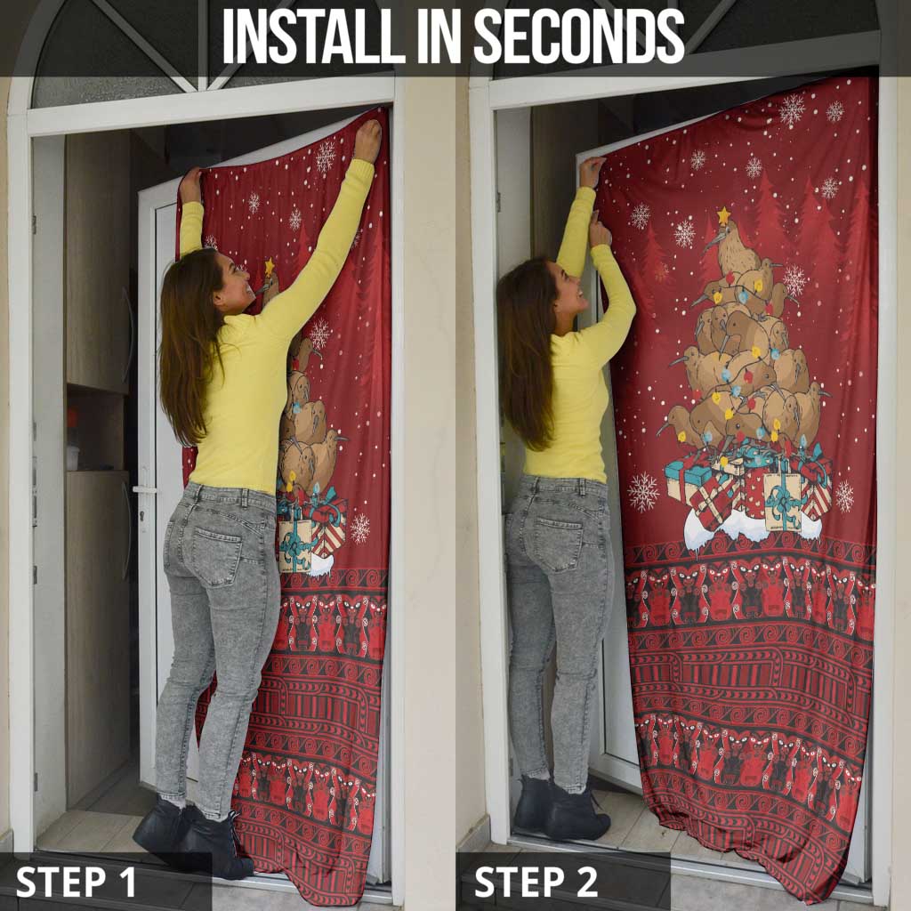 Funny Kiwi Bird Xmas Tree Door Cover New Zealand Tribal Christmas Spirit - Polynesian Pride