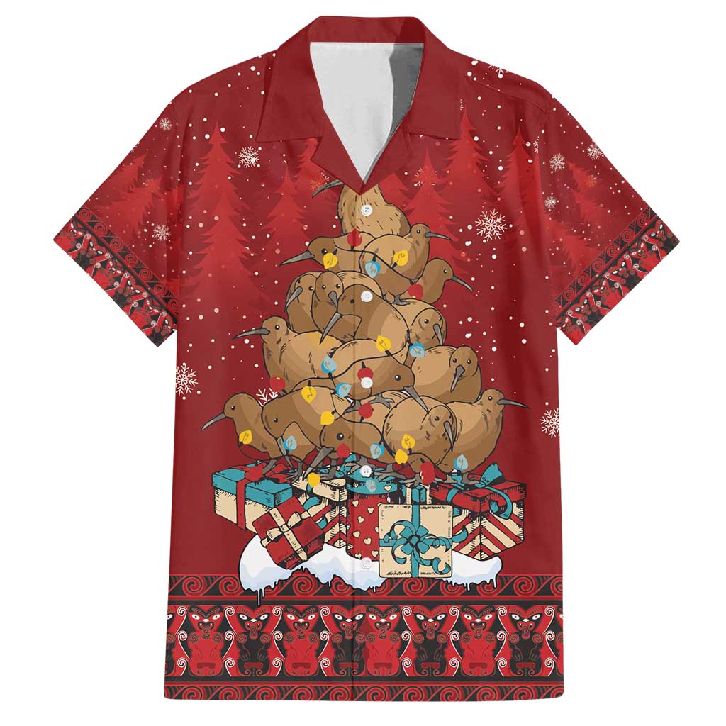Funny Kiwi Bird Xmas Tree Family Matching Off Shoulder Short Dress and Hawaiian Shirt New Zealand Tribal Christmas Spirit - Polynesian Pride