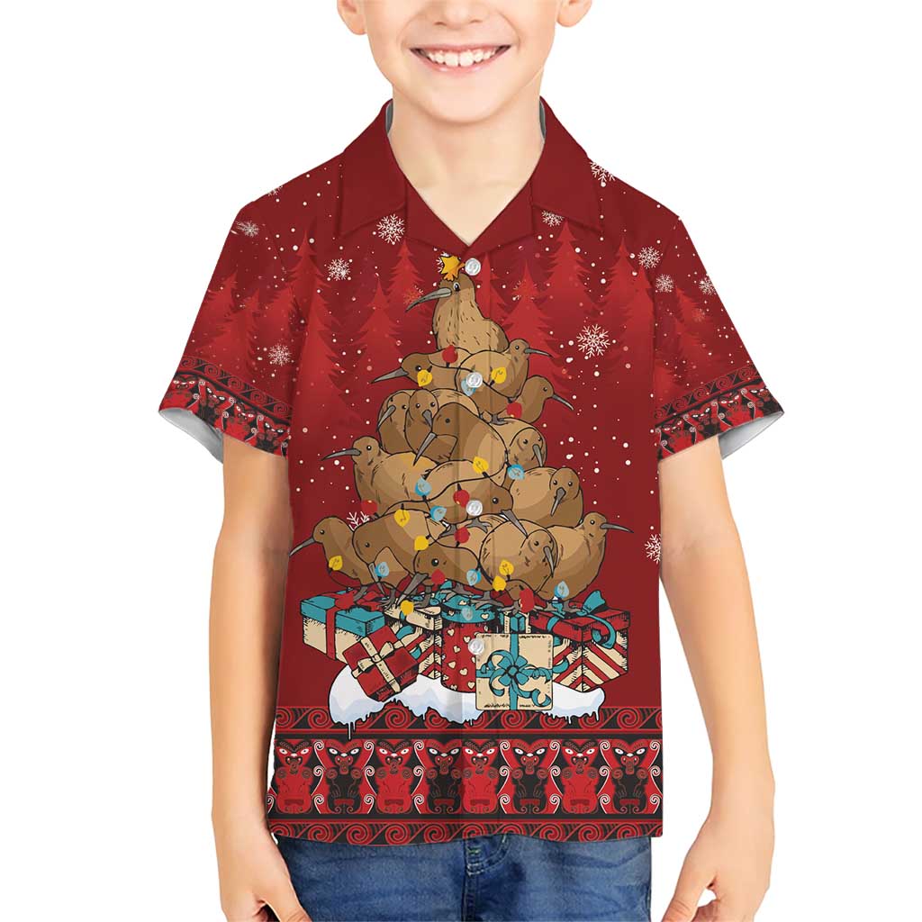 Funny Kiwi Bird Xmas Tree Family Matching Short Sleeve Bodycon Dress and Hawaiian Shirt New Zealand Tribal Christmas Spirit - Polynesian Pride