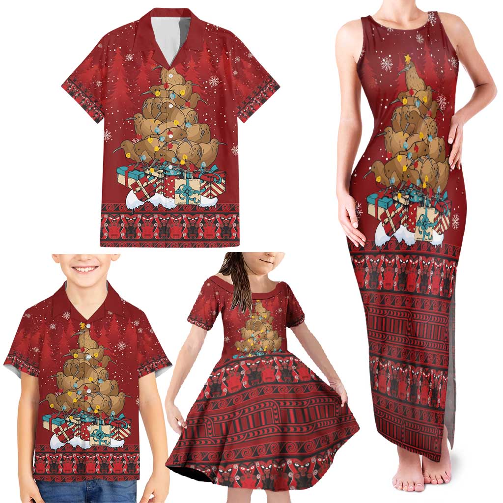 Funny Kiwi Bird Xmas Tree Family Matching Tank Maxi Dress and Hawaiian Shirt New Zealand Tribal Christmas Spirit - Polynesian Pride
