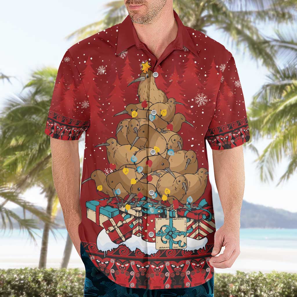 Funny Kiwi Bird Xmas Tree Hawaiian Shirt New Zealand Tribal Christmas Spirit - Polynesian Pride