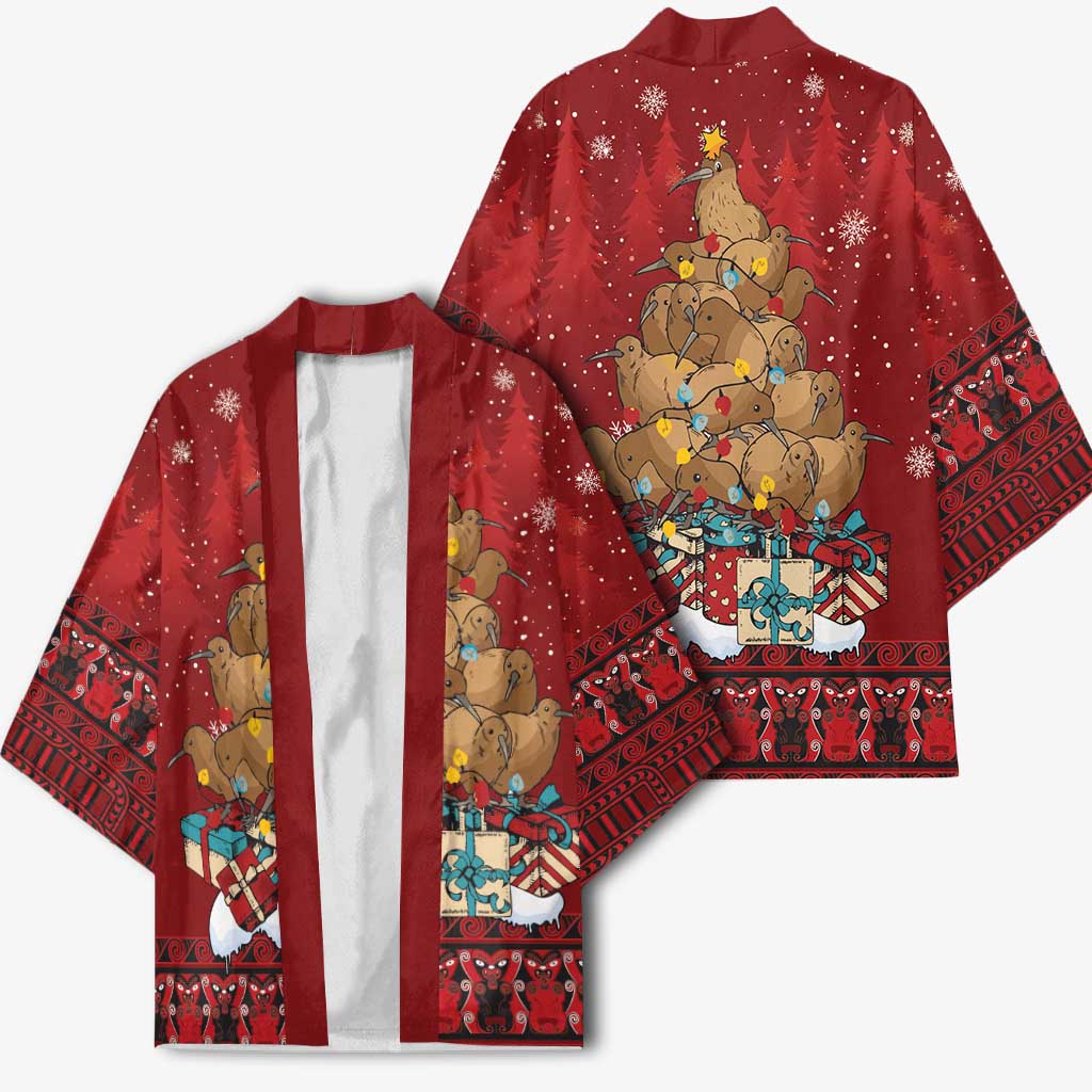 Funny Kiwi Bird Xmas Tree Kimono New Zealand Tribal Christmas Spirit - Polynesian Pride